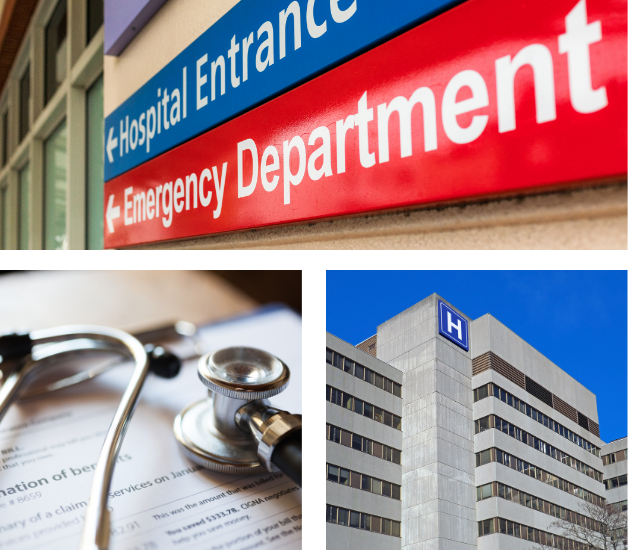 3 images of hospitals