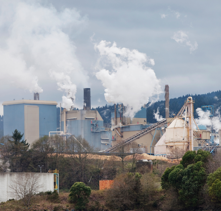 Steam coming out of a manufacturing site
