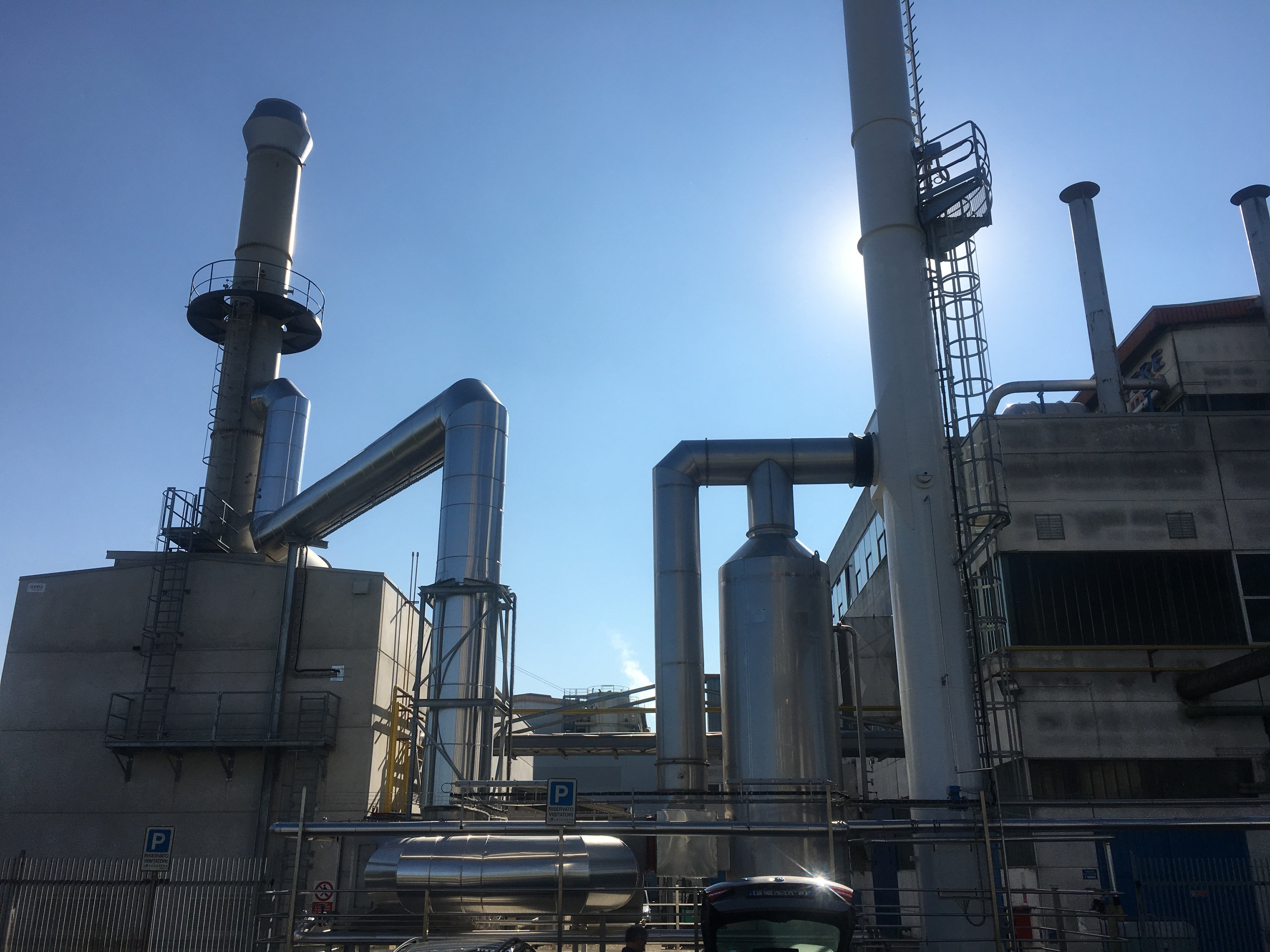 Completed FLU-ACE® heat recovery installation with exhaust ductwork and stacks