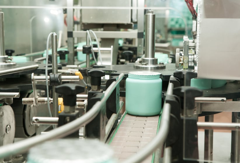 Cosmetics product on a factory line