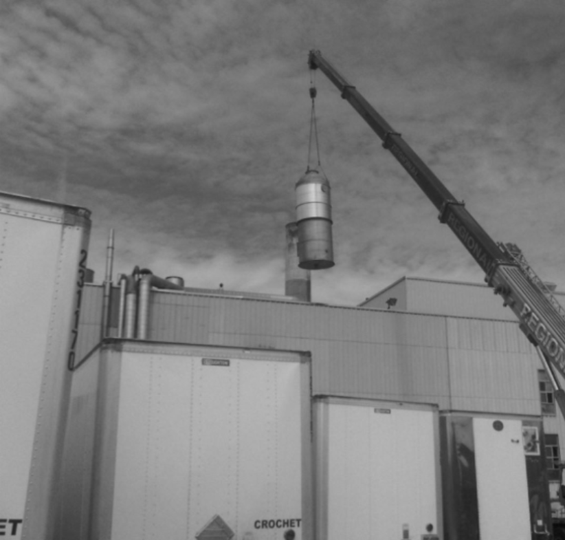 FLU-ACE on a crane being installed on site